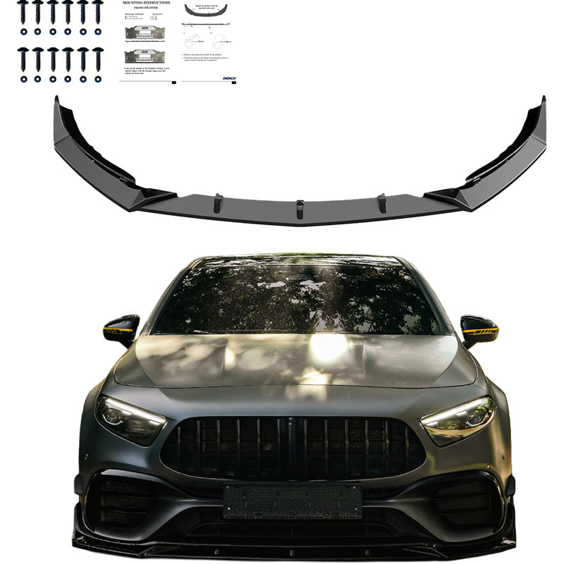Oneway Frontspoiler passend für Mercedes A-Klasse (W177) A45 S Aero Pack 2019-2023 & FL 2023- - Schwarz glänzend