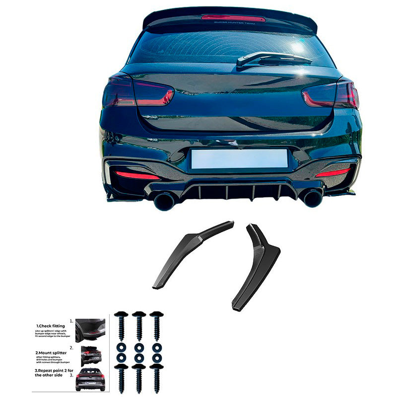 Oneway Heckschürzenansätze (Seitenteile) passend für BMW 1er F20/F21 M-Power Facelift 2015-2019 - Schwarz glänzend