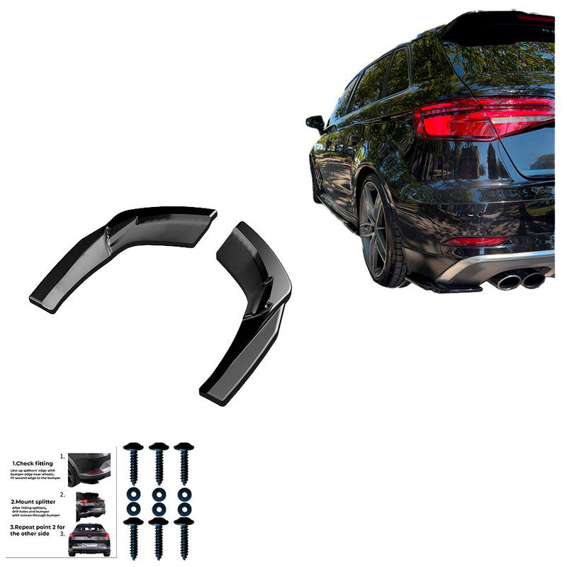 Oneway Heckschürzenansätze (Seitenteile) passend für Audi S3 Sportback 8V Facelift 2016-2020 - Schwarz glänzend