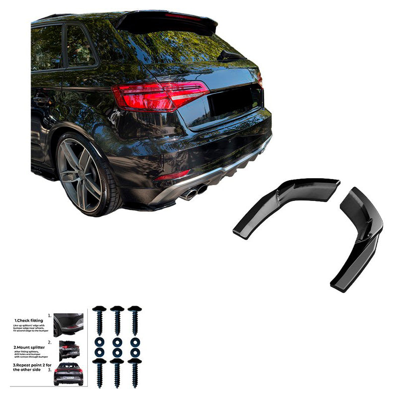 Oneway Heckschürzenansätze (Seitenteile) passend für Audi S3 Sportback 8V Facelift 2016-2020 - Schwarz glänzend