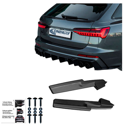 Oneway Heckschürzenansätze (Seitenteile) passend für Audi A6 S-Line/S6 C8 (Limousine/Avant) 2018- - Schwarz glänzend