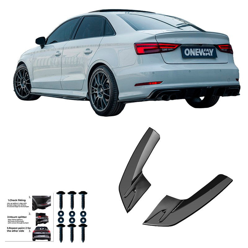 Oneway Heckschürzenansätze (Seitenteile) passend für Audi S3 8V Limousine 2013-2016 - Schwarz glänzend