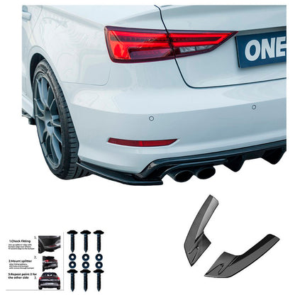 Oneway Heckschürzenansätze (Seitenteile) passend für Audi S3 8V Limousine 2013-2016 - Schwarz glänzend