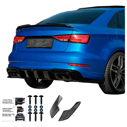 Oneway Heckschürzenansätze (Seitenteile) passend für Audi S3 8V Limousine 2013-2020 - Version 2 - Schwarz glänzend