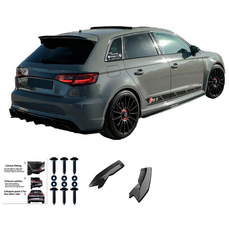 Oneway Heckschürzenansätze (Seitenteile) passend für Audi RS3 8V Sportback 2015-2016 - Schwarz glänzend