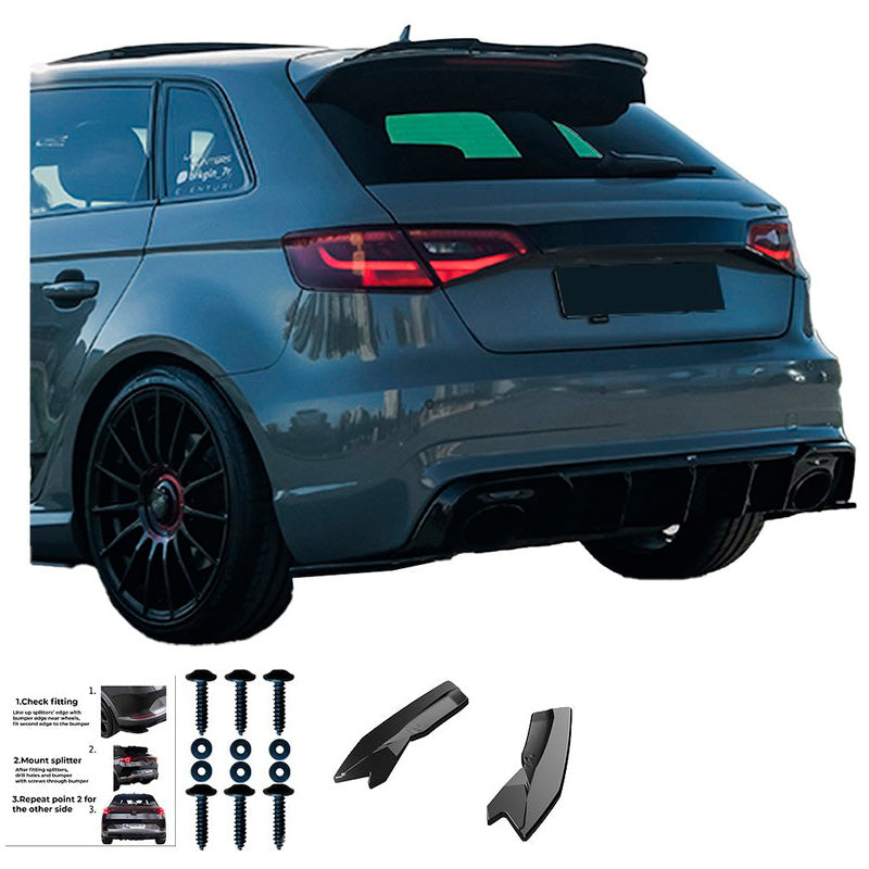 Oneway Heckschürzenansätze (Seitenteile) passend für Audi RS3 8V Sportback 2015-2016 - Schwarz glänzend