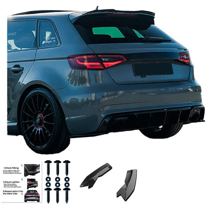 Oneway Heckschürzenansätze (Seitenteile) passend für Audi RS3 8V Sportback 2015-2016 - Schwarz glänzend