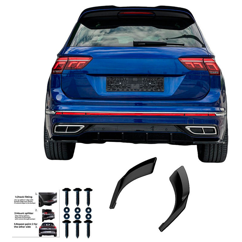 Oneway Heckschürzenansätze (Seitenteile) passend für Volkswagen Tiguan II R-Line Facelift 2020-2024 - Schwarz glänzend