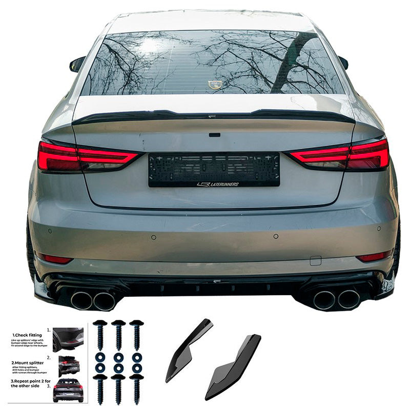 Oneway Heckschürzenansätze (Seitenteile) passend für Audi A3 (8V) Limousine Facelift 2016-2020 - Schwarz glänzend
