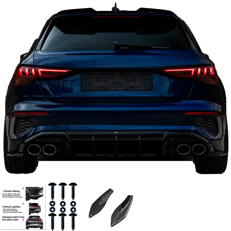 Oneway Heckschürzenansätze (Seitenteile) passend für Audi A3 8Y Sportback S3/S-Line 2020-2024 - Schwarz glänzend