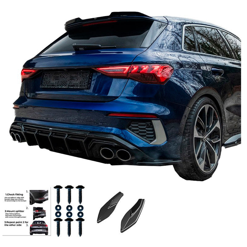Oneway Heckschürzenansätze (Seitenteile) passend für Audi A3 8Y Sportback S3/S-Line 2020-2024 - Schwarz glänzend
