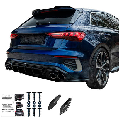 Oneway Heckschürzenansätze (Seitenteile) passend für Audi A3 8Y Sportback S3/S-Line 2020-2024 - Schwarz glänzend