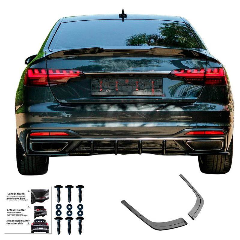 Oneway Heckschürzenansätze (Seitenteile) passend für Audi A4 (B9) Limousine/Avant Facelift 2019-2024 - Schwarz glänzend
