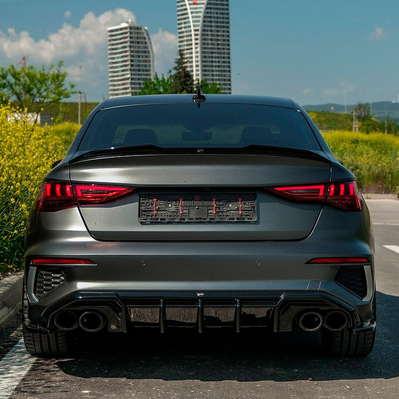 Oneway Heckschürzenansätze (Seitenteile) passend für Audi A3 8Y Limousine S3/S-Line 2020-2024 - Schwarz glänzend