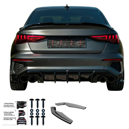 Oneway Heckschürzenansätze (Seitenteile) passend für Audi A3 8Y Limousine S3/S-Line 2020-2024 - Schwarz glänzend