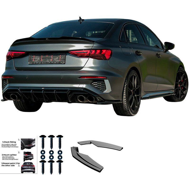 Oneway Heckschürzenansätze (Seitenteile) passend für Audi A3 8Y Limousine S3/S-Line 2020-2024 - Schwarz glänzend