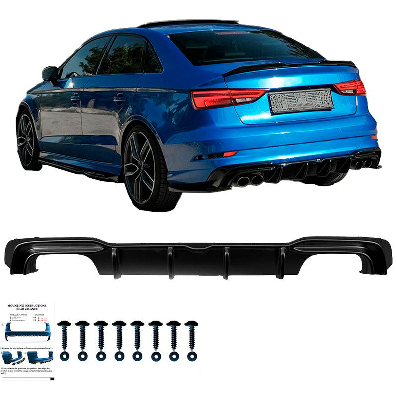 Oneway Heckdiffusor passend für Audi S3 Limousine 8V Facelift 2016-2020 - Schwarz glänzend