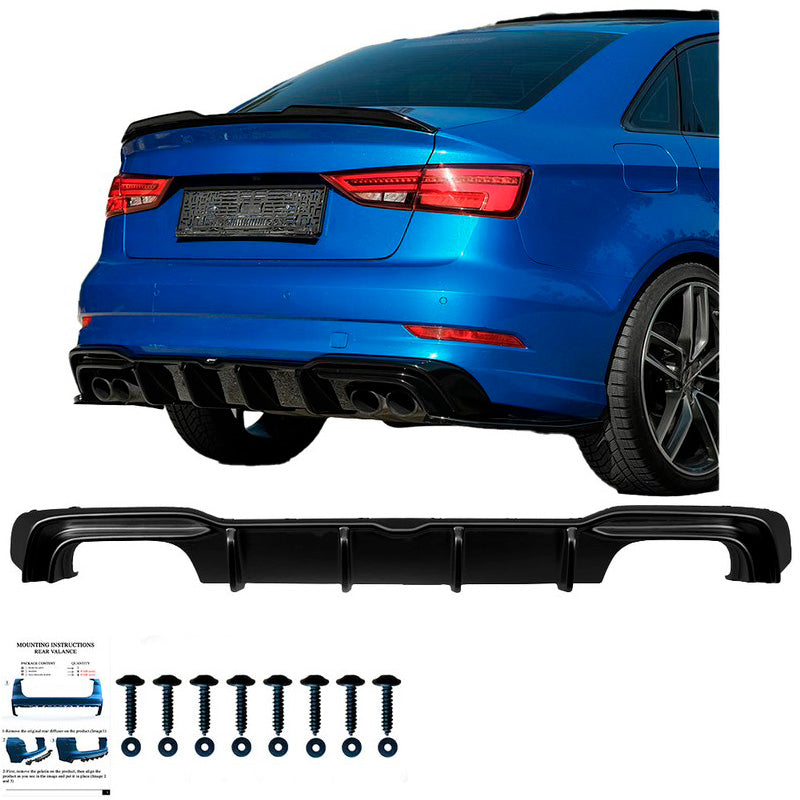 Oneway Heckdiffusor passend für Audi S3 Limousine 8V Facelift 2016-2020 - Schwarz glänzend