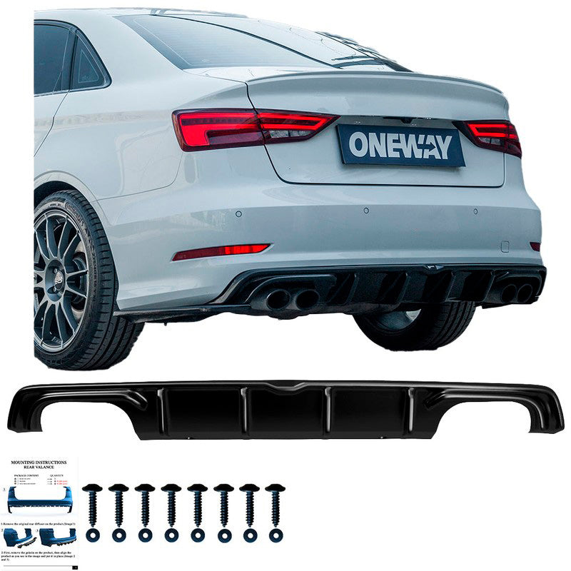 Oneway Heckdiffusor passend für Audi S3 Limousine 8V 2013-2016 - Schwarz glänzend