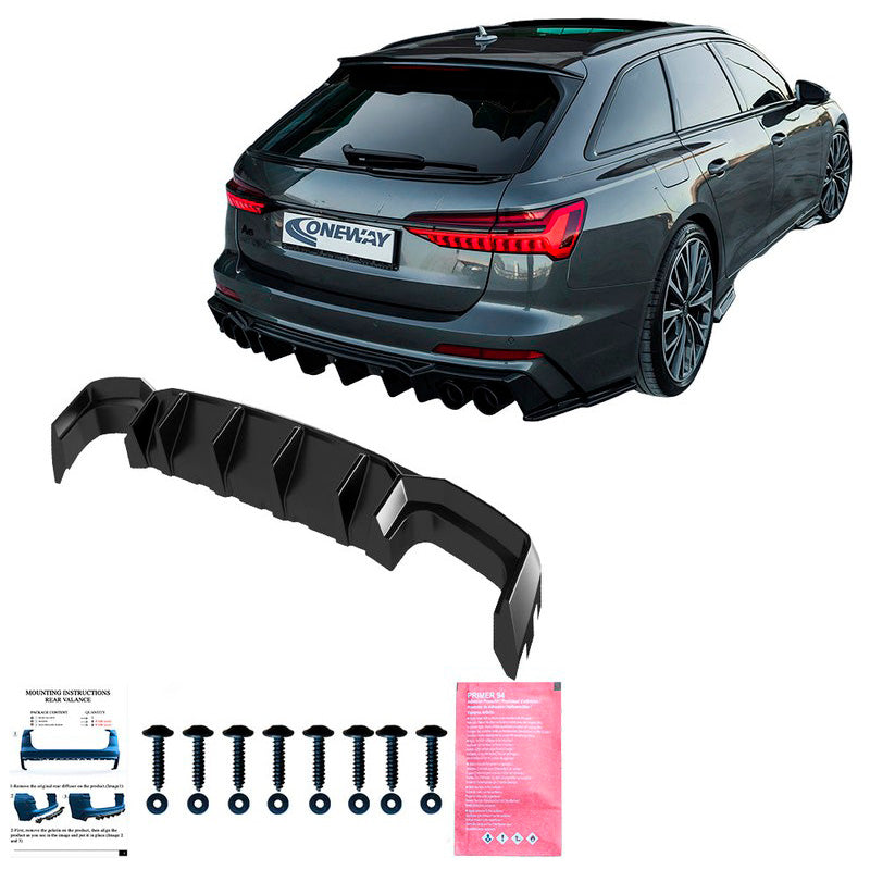 Oneway Heckdiffusor passend für Audi A6 S-Line/S6 C8 (Limousine/Avant) 2018- - Schwarz glänzend