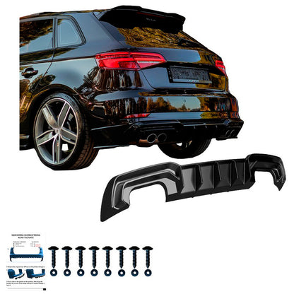 Oneway Heckdiffusor passend für Audi S3 Sportback 8V Facelift 2016-2020 - Schwarz glänzend