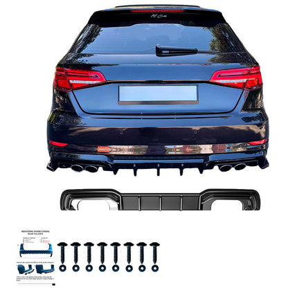 Oneway Heckdiffusor passend für Audi S3 Sportback 8V Facelift 2016-2020 - Schwarz glänzend