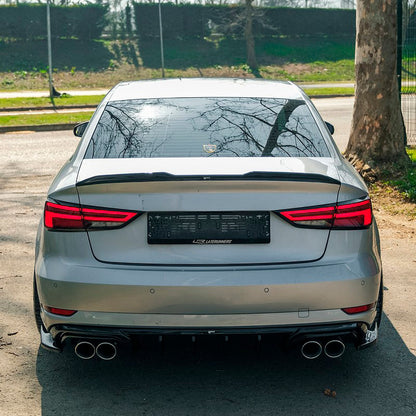 Oneway Heckdiffusor passend für Audi A3 (8V) Limousine Facelift 2016-2020 (Doppelrohr links/rechts) - Schwarz glänzend