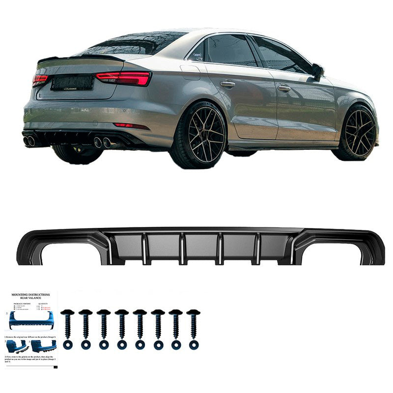 Oneway Heckdiffusor passend für Audi A3 (8V) Limousine Facelift 2016-2020 (Doppelrohr links/rechts) - Schwarz glänzend