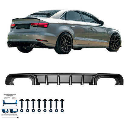 Oneway Heckdiffusor passend für Audi A3 (8V) Limousine Facelift 2016-2020 (Doppelrohr links/rechts) - Schwarz glänzend