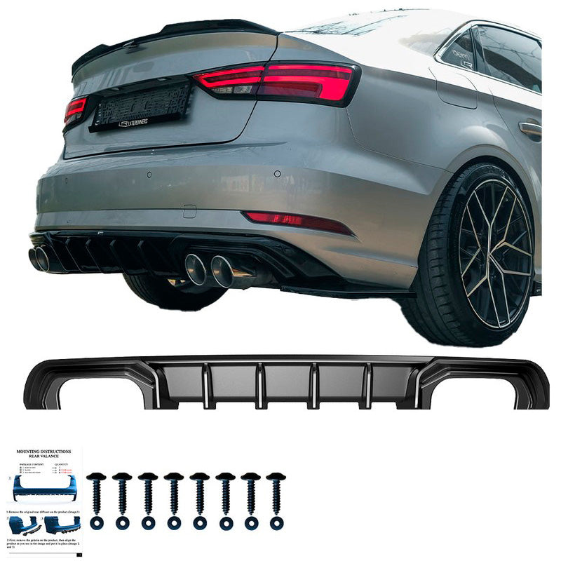 Oneway Heckdiffusor passend für Audi A3 (8V) Limousine Facelift 2016-2020 (Doppelrohr links/rechts) - Schwarz glänzend