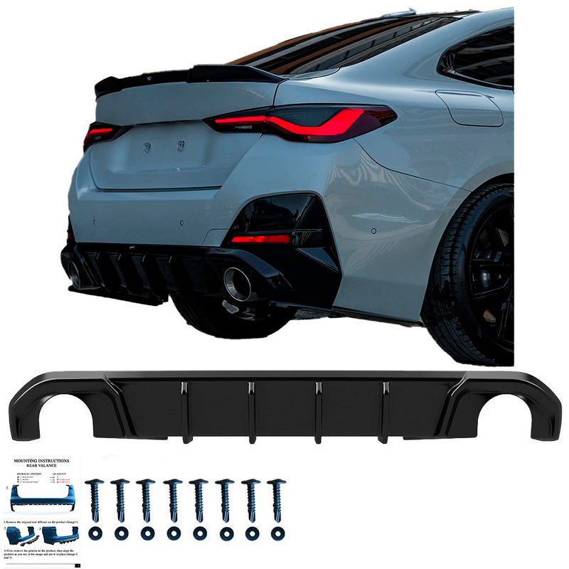 Oneway Heckdiffusor passend für BMW 4er G26 M-Pack/M440i 2021- (mit runden Endrohren) - Schwarz glänzend