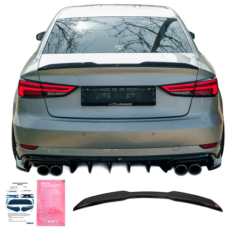 Oneway Heckflügel passend für Audi A3 S-Line/S3/RS3 Limousine 8V/8V Facelift 2013-2020 - Schwarz glänzend