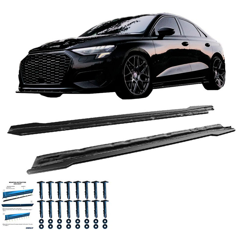 Oneway Satz Seitenschweller passend für Audi A3 (8Y) Limousine/Sportback 2020-2024 exkl. S-Line/S3/RS3 - Schwarz glänzend
