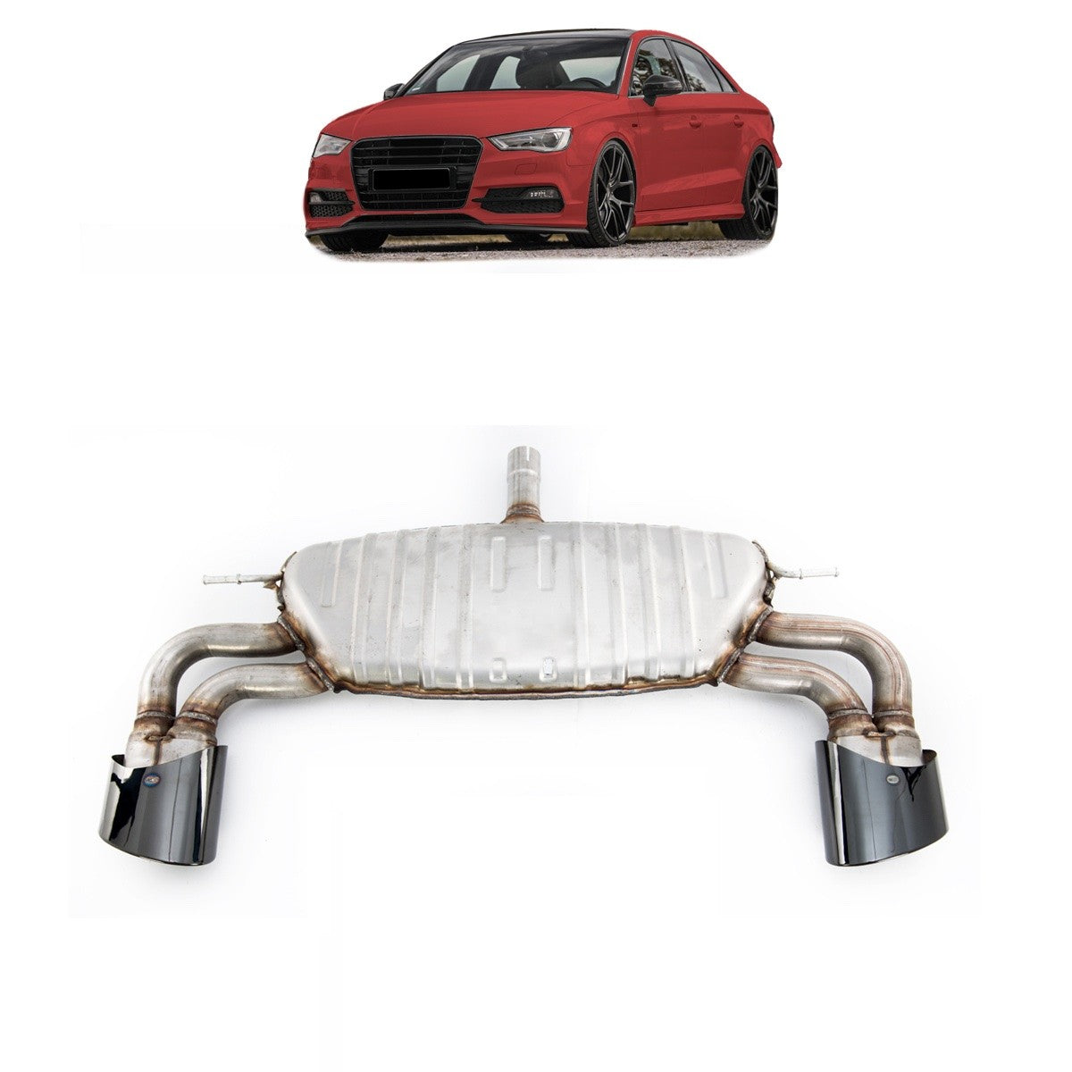Abgasanlage Schalldämpfer Schwarz passend für Audi A3 8V Limousine 2017-2019