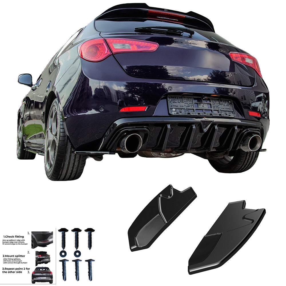 Heckseitensplitter Diffusoren passend für Alfa Romeo Giulietta 2010-2020 Hochglanz Schwarz