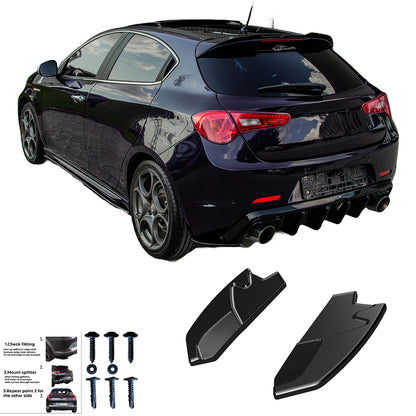 Heckseitensplitter Diffusoren passend für Alfa Romeo Giulietta 2010-2020 Hochglanz Schwarz