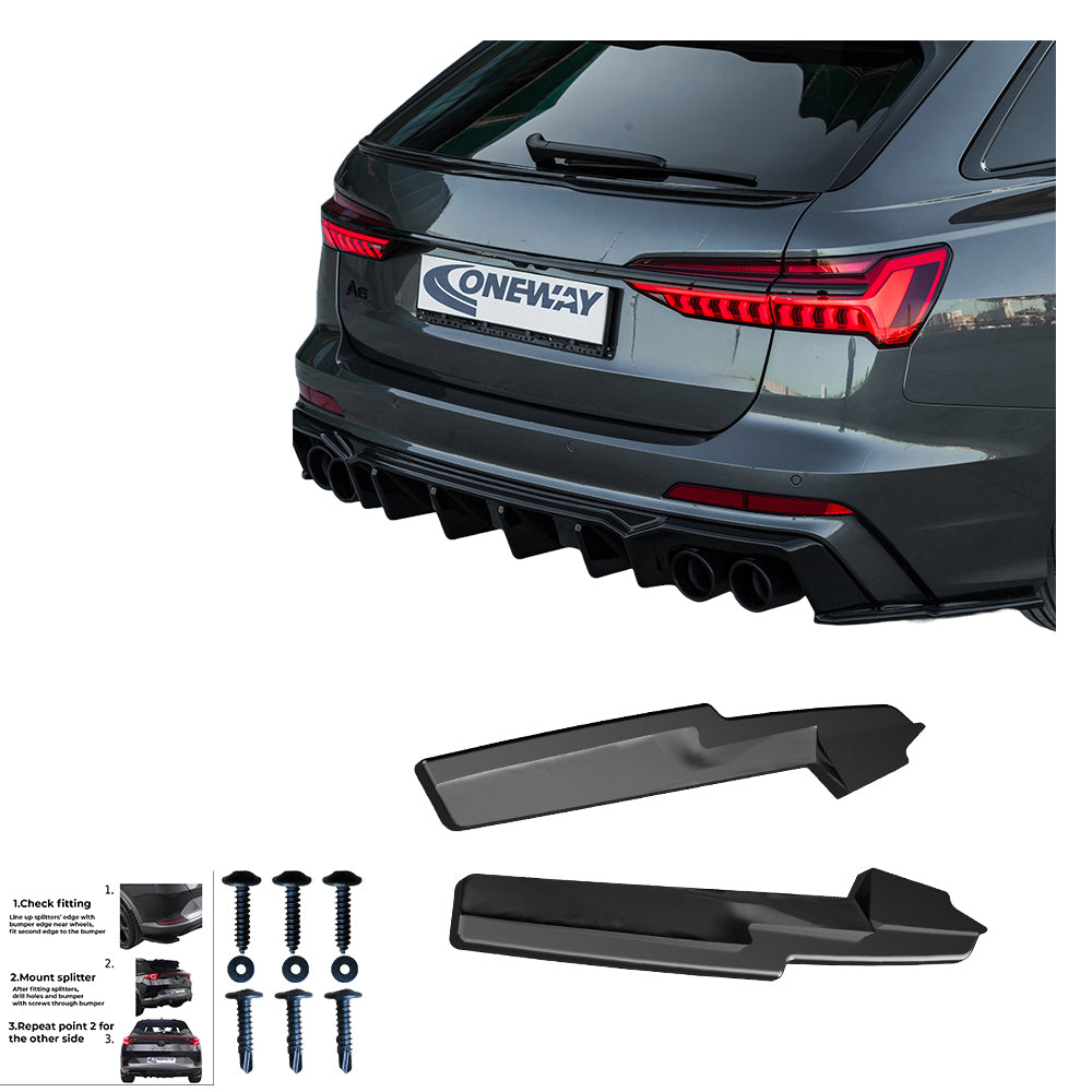 Heckseitendiffusor Splitter passend für Audi S6 C8 (Limousine-Avant) 2019+ Hochglanz Schwarz