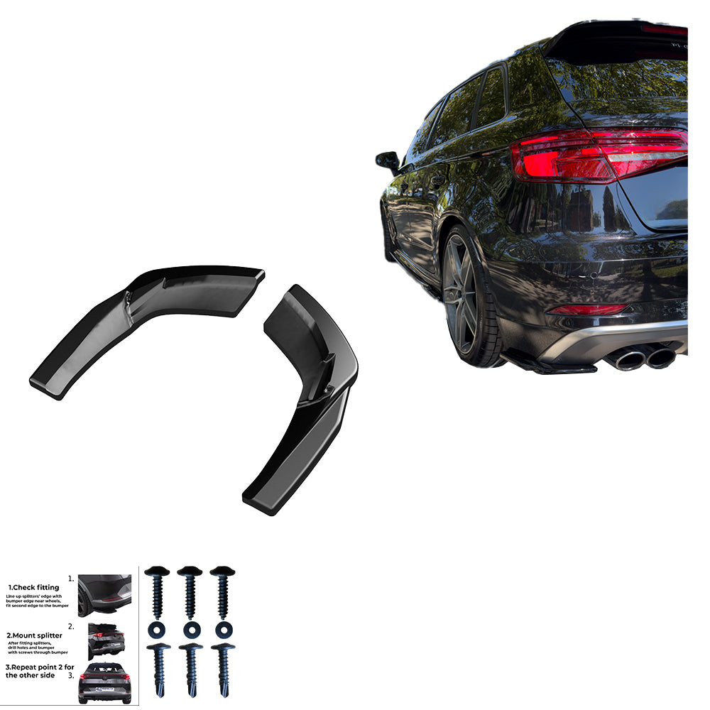 RS11.012 - Heckseitliche Diffusor Splitter passend für AUDI S3 Sportback 8V Facelift 2016-2019 Hochglanz Schwarz