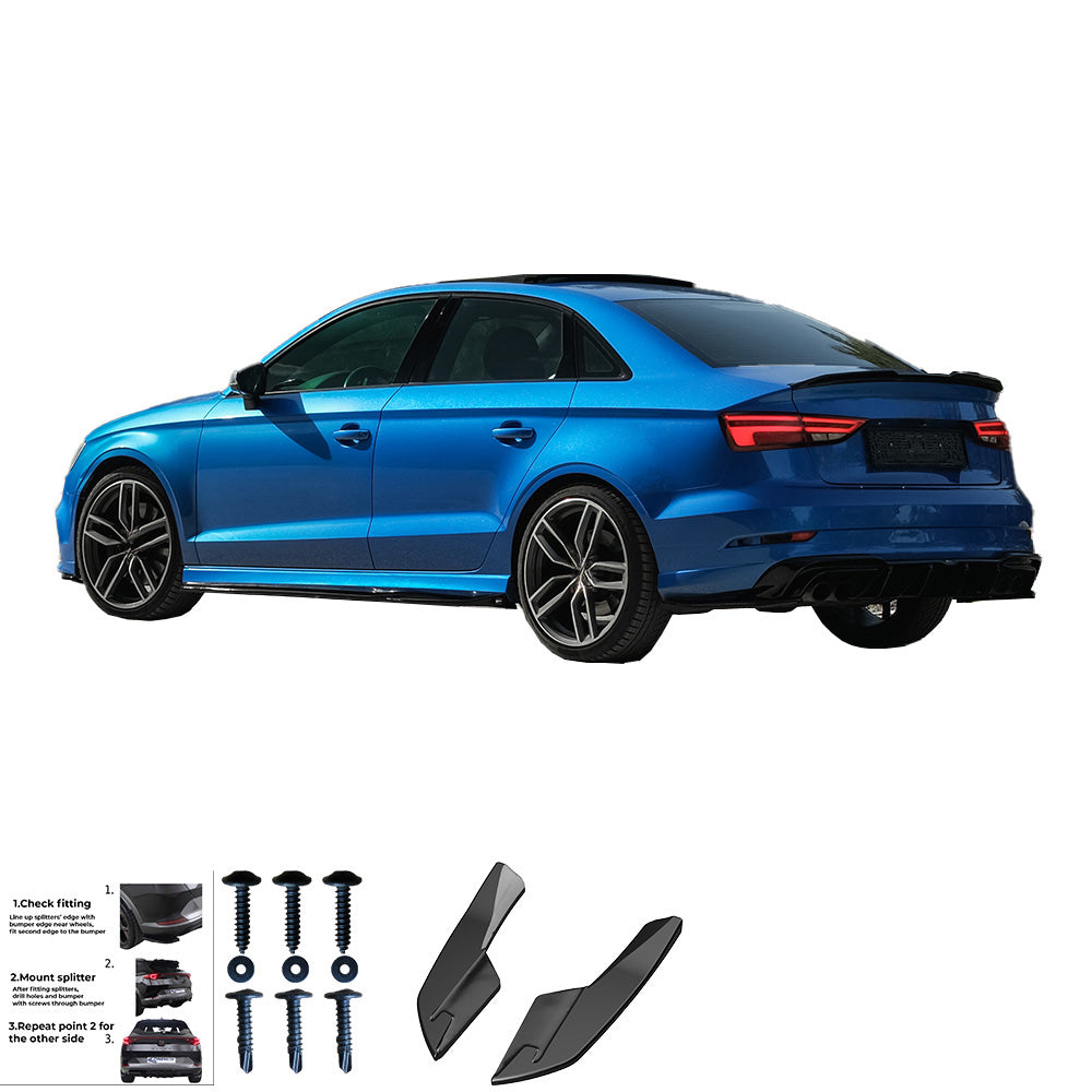 Heckseitensplitter Diffusoren passend für Audi S3 8V Limousine 2013-2016 v2 Hochglanz Schwarz