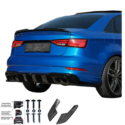 Heckseitensplitter Diffusoren passend für Audi S3 8V Limousine 2013-2016 v2 Hochglanz Schwarz