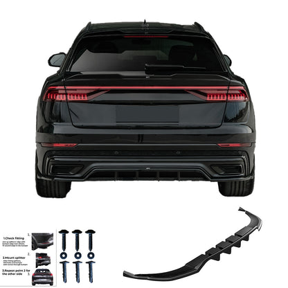 Heckmittel-Splitter passend für Audi Q8 S-Line Mk1 2018-2023 Hochglanz Schwarz