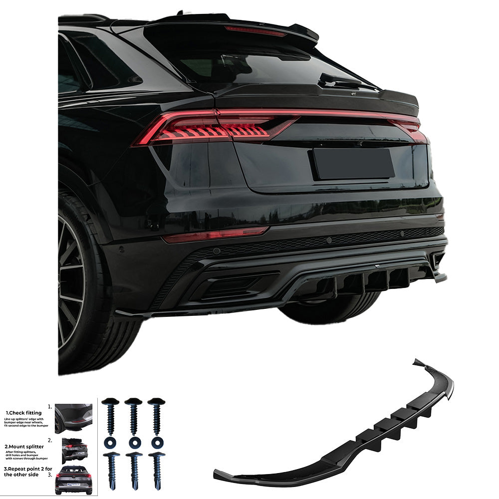 Heckmittel-Splitter passend für Audi Q8 S-Line Mk1 2018-2023 Hochglanz Schwarz