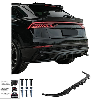 Heckmittel-Splitter passend für Audi Q8 S-Line Mk1 2018-2023 Hochglanz Schwarz
