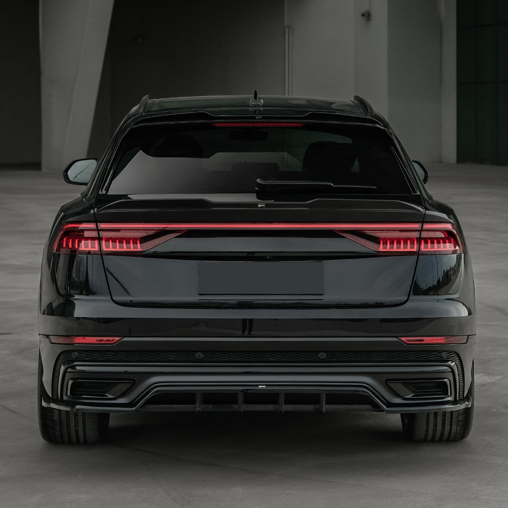 Heckmittel-Splitter passend für Audi Q8 S-Line Mk1 2018-2023 Hochglanz Schwarz