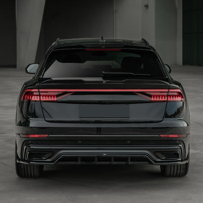 Heckmittel-Splitter passend für Audi Q8 S-Line Mk1 2018-2023 Hochglanz Schwarz