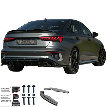 Heckseitensplitter passend für Audi S3/A3 S-Line 8Y (Limousine) 2020-2024 Hochglanz Schwarz