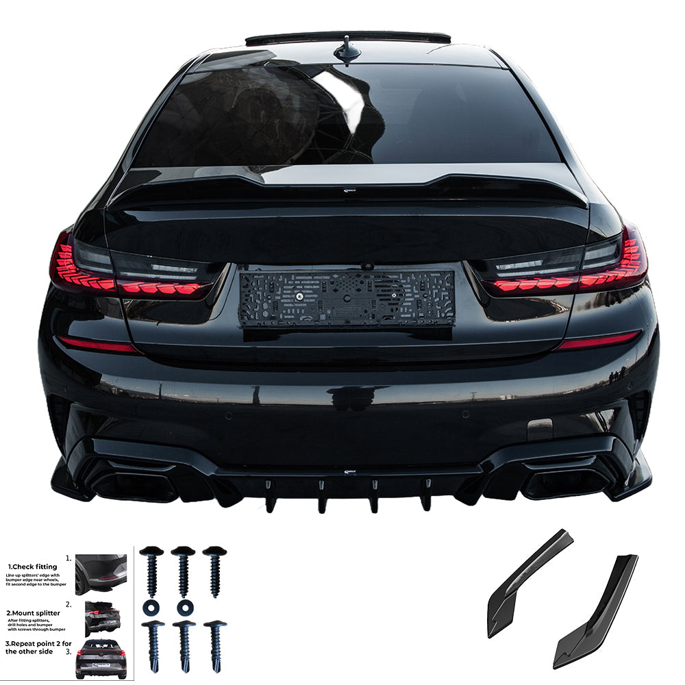 Heckseitige Diffusor Splitter passend für BMW 3er M-Pack G20/G21 2018-2022 Hochglanz Schwarz