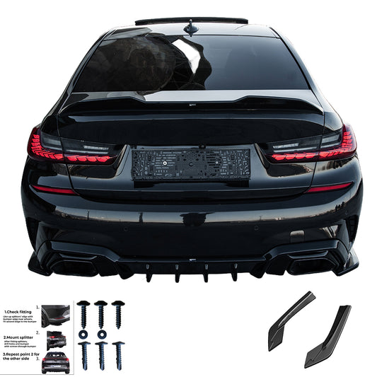Heckseitige Diffusor Splitter passend für BMW 3er M-Pack G20/G21 2018-2022 Hochglanz Schwarz