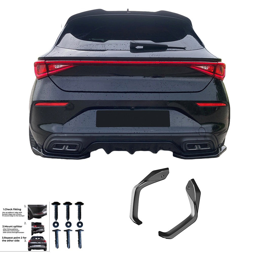 Heckstoßstange Diffusor Splitter passend für CUPRA Leon Mk1 / Mk1 Facelift 2020+ Version 2 Hochglanz Schwarz