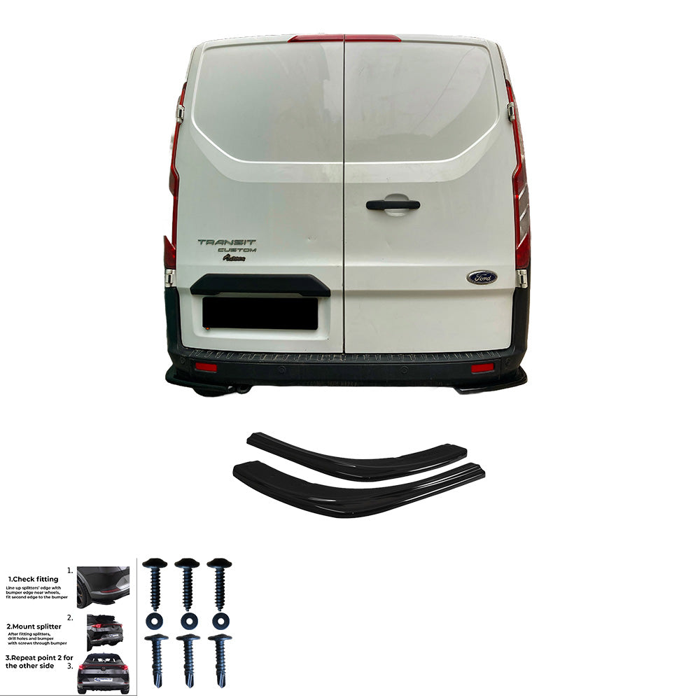 RS11.002 - Heckseitliche Diffusor Splitter passend für FORD Transit Custom MK1 Facelift 2018-2022 Hochglanz Schwarz